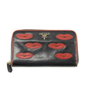 Prada Lips Applique Black Leather Zip Around Wallet #3955 by Bolt Boutique