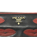 Prada Lips Applique Black Leather Zip Around Wallet #3955 by Bolt Boutique