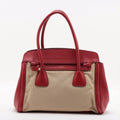Prada Red/Beige Saffiano Cuir-Trimmed Canapa Tote #1815 by Bolt Boutique