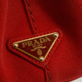 Prada Red Canvas Canapa Logo Tote Bag Small #3574 by Bolt Boutique