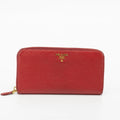 Prada Red Leather Front Logo Zip Around Wallet #1856 by Bolt Boutique