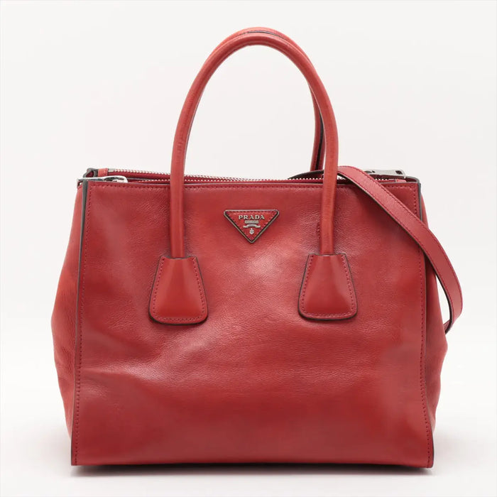 Prada Red Leather Glace Double Zip 2 Way Tote Bag #1941 by Bolt Boutique