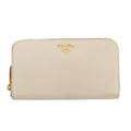 Prada Saffiano Leather Beige Zip Around Wallet #3230 by Bolt Boutique