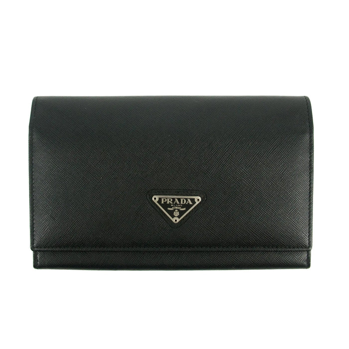 Prada Saffiano Leather Black Continental Long Wallet #3228 by Bolt Boutique