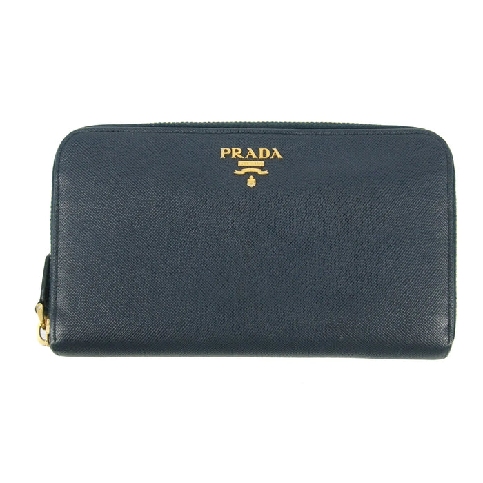 Prada Saffiano Leather Dark Blue Zip Around Wallet #5165 by Bolt Boutique