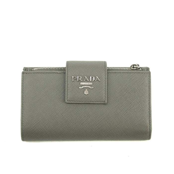 Prada Saffiano Leather Grey Metal Medium Wallet #3918 by Bolt Boutique