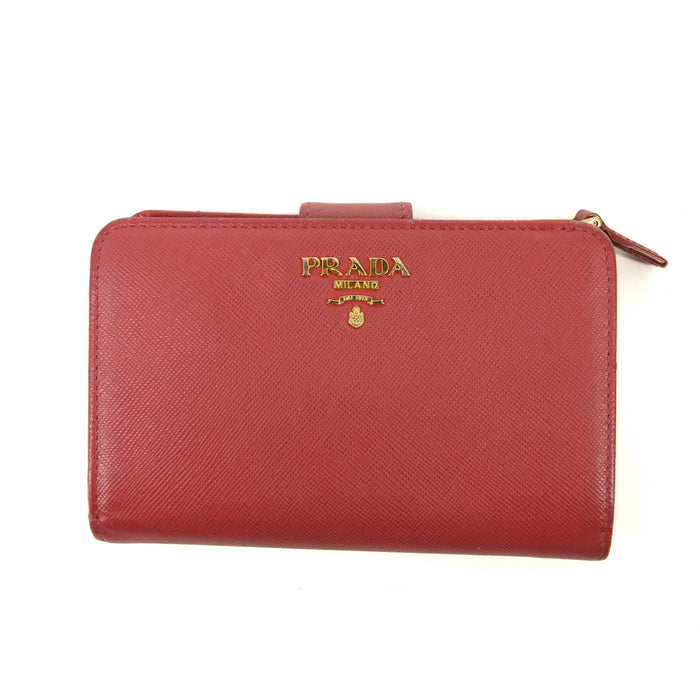 Prada Saffiano Lux Bifold Leather Hot Pink Zip Wallet #3085 by Bolt Boutique