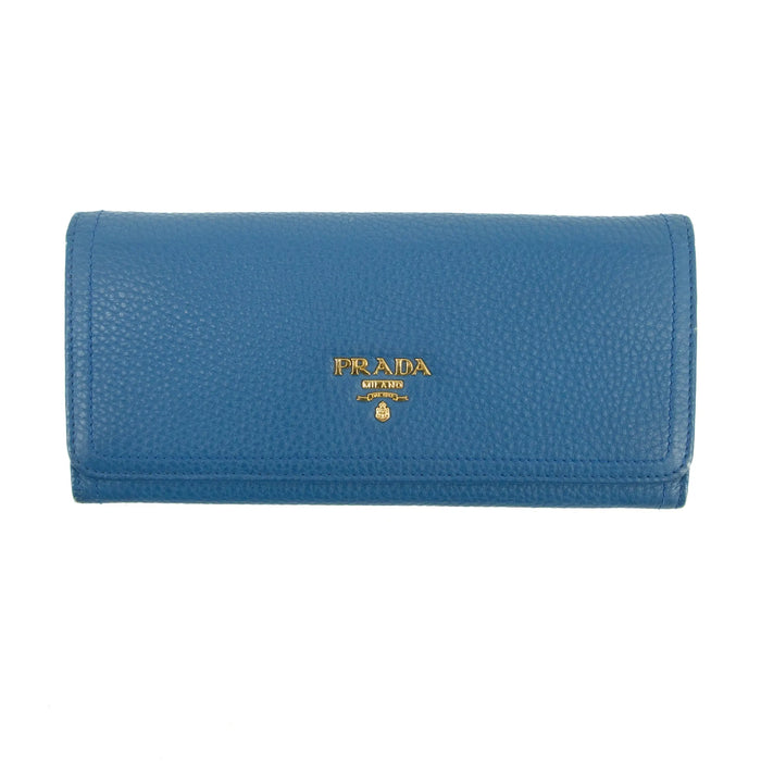 Prada Vitello Daino Blue Continental Flap Long Wallet #3823 by Bolt Boutique