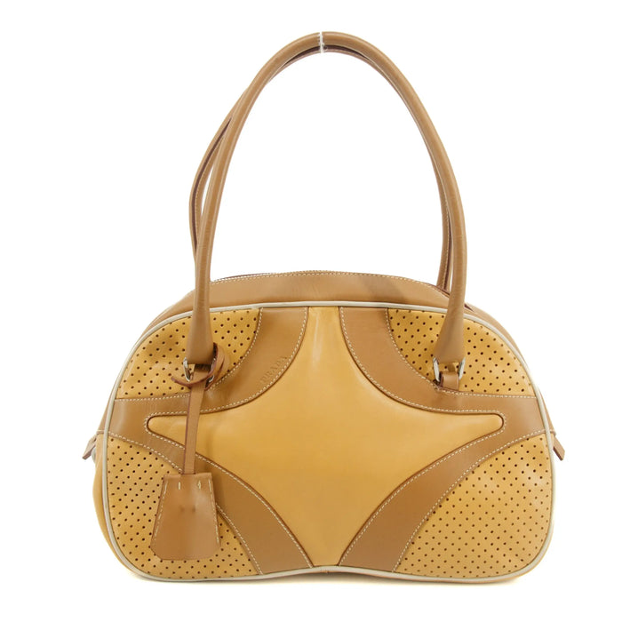 Prada Vitello Drive Perforated Bowling Bag Brown #2847 by Bolt Boutique