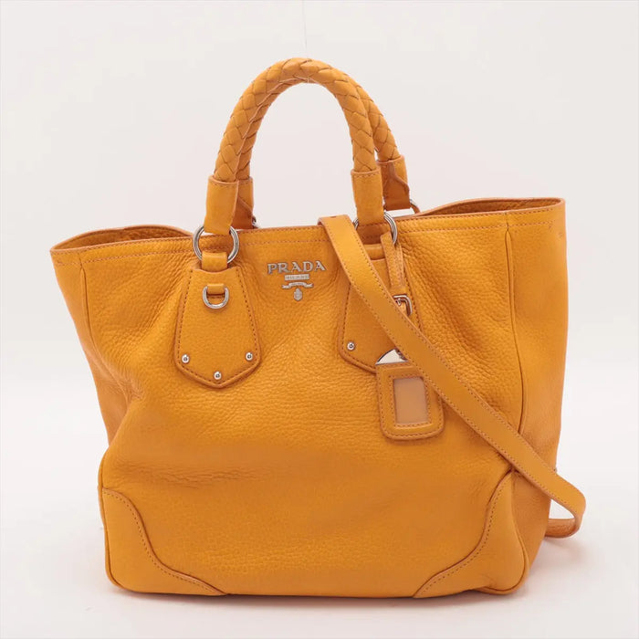 Prada Vitello Leather Braided Handle Yellow 2way Tote Bag #2344 by Bolt Boutique