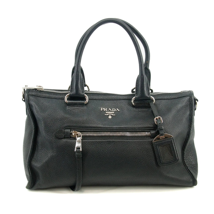 Prada Vitello Phenix Black Top Handle 2Way Shopping Shoulder Bag #3577 by Bolt Boutique