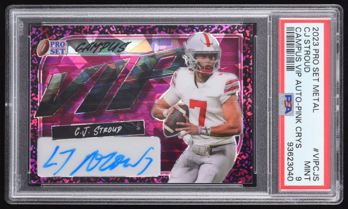 CJ Stroud 2023 Pro Set Metal Campus VIP Autographs Crystal Pink #VIPCJS RC #5/5 (PSA 9) Rookie Card | Serially Numbered #5 / 5 by Price Is Right Miami