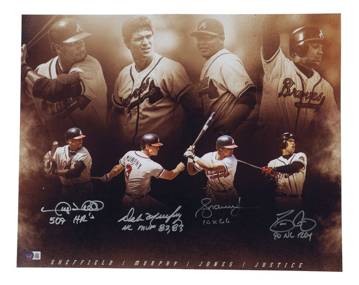 Braves Greats Signed 16x20 Photo, 4 Stat Inscriptions (Beckett) by Price Is Right Miami