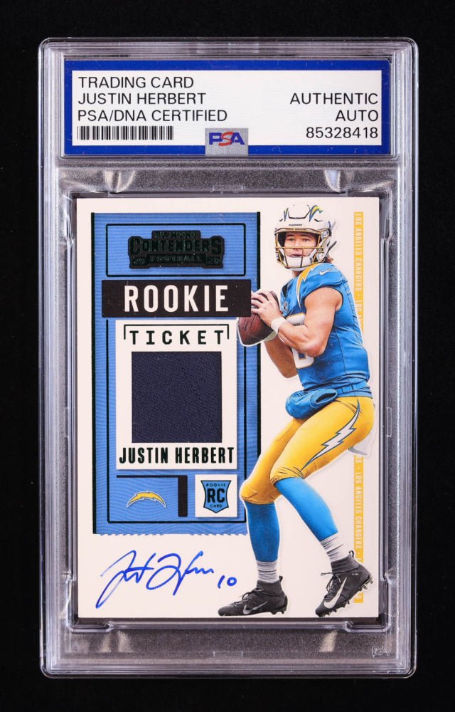 Justin Herbert Signed 2020 Panini Contenders Rookie Ticket Swatches #4 RC (PSA) Rookie Card by Price Is Right Miami