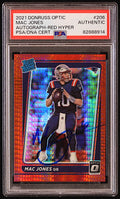 Mac Jones Signed 2021 Donruss Optic Red Hyper #206 RR RC (PSA) by Price Is Right Miami