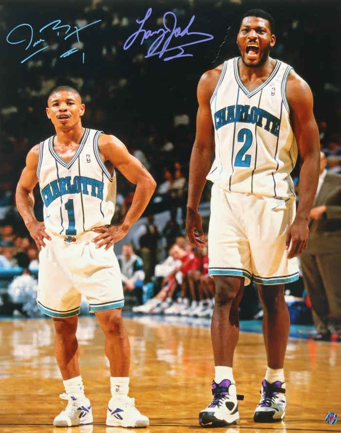 Muggsy Bogues & Larry Johnson Signed Hornets 16x20 Photo (AWM) Charlotte Hornets by Price Is Right Miami