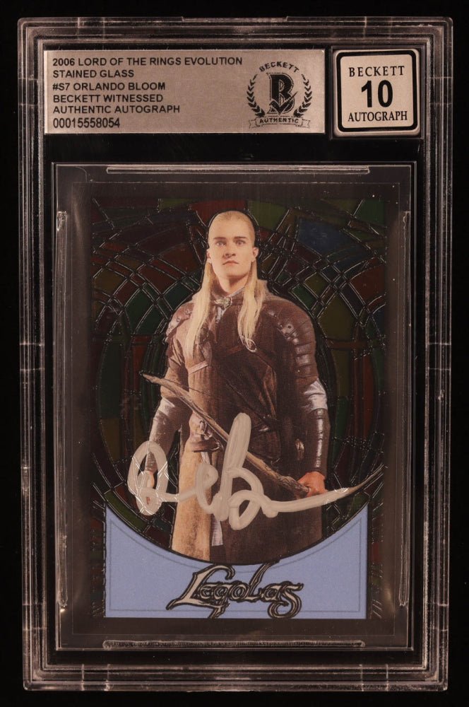 Orlando Bloom Signed 2006 Topps Lord of the Rings Evolution Stained Glass #S7 Legolas (BGS | Auto 10) Beckett Witnessed by Price Is Right Miami