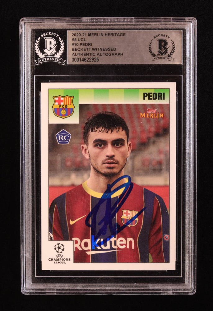 Pedri Signed 2020-21 Merlin Heritage 95 UCL #10 RC (BGS) Rookie Card | Beckett Witnessed by Price Is Right Miami