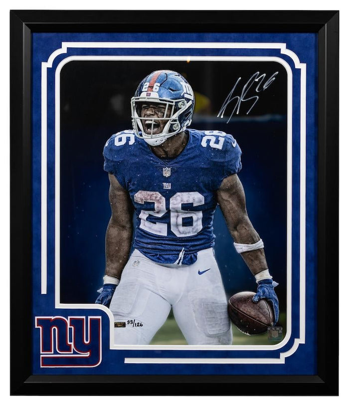 Saquon Barkley Signed Giants LE Custom Framed Photo 20" by 24"(Panini) Limited Edition of 126 by Price Is Right Miami