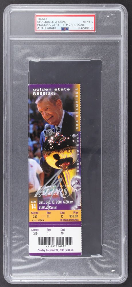 Shaquille O'Neal Signed 2001-02 Lakers Season Ticket | Commemorative "Back to Back" NBA Champions Ticket (PSA | Auto 9) PSA In-The-Presence by Price Is Right Miami