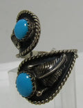 Sleeping Beauty Turquoise Bypass Ring, Sterling Silver, Southwestern Feather Design by Price Is Right Miami