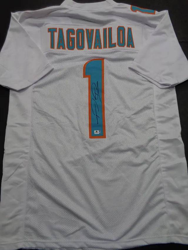 Tua Tagovailoa Miami Dolphins Autographed Custom Football Jersey GA coa by Price Is Right Miami
