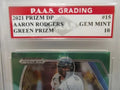 Aaron Rodgers 2021 Prizm Draft Picks Green #15 (PAAS 10) by Price Is Right Miami