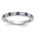 Princess Blue Sapphire Diamond Prong 14K White Gold Half Eternity Band Ring by Fine Color Jewels