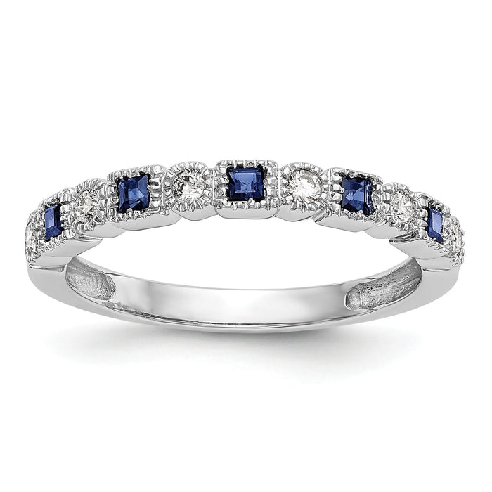 Princess Blue Sapphire Diamond Prong 14K White Gold Half Eternity Band Ring by Fine Color Jewels