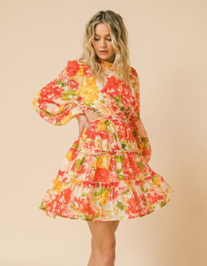 Printed Woven Cut Out Mini Dress by Boutique 23