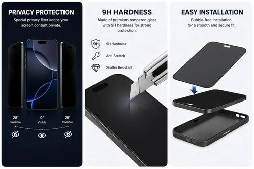 Privacy Tempered Glass Screen Protector iPhone 17 Pro Anti Spy 9H Case 2 Pack by Generic