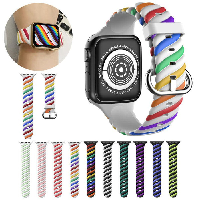 Rubber Rainbow Apple Watch Band Series 11/10/9/8/7/6/5/4/ SE / Ultra 1/2/3 by Arleathercraft