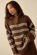 Promise the Label Striped Knit Quarter-Zip Sweater by Boutique 23