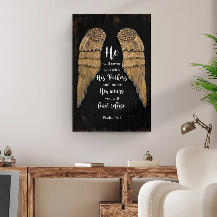 Psalm 91:4 He Will Cover You With His Feathers Sign II by Tailored Canvases