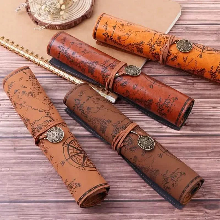 PU Leather Rollup Pen Bag Vintage Creative Map Pencil Case by DailySale