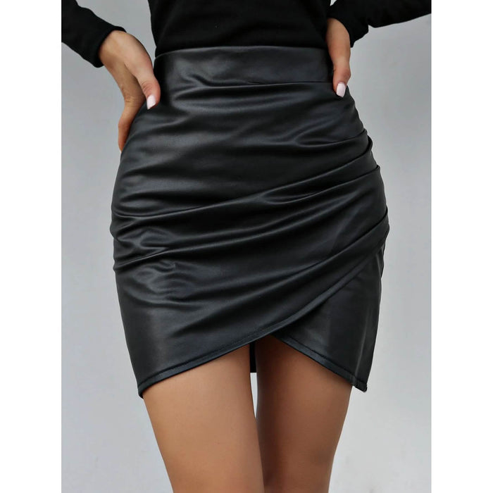 PU Wrap Hem Bodycon Skirt by DailySale