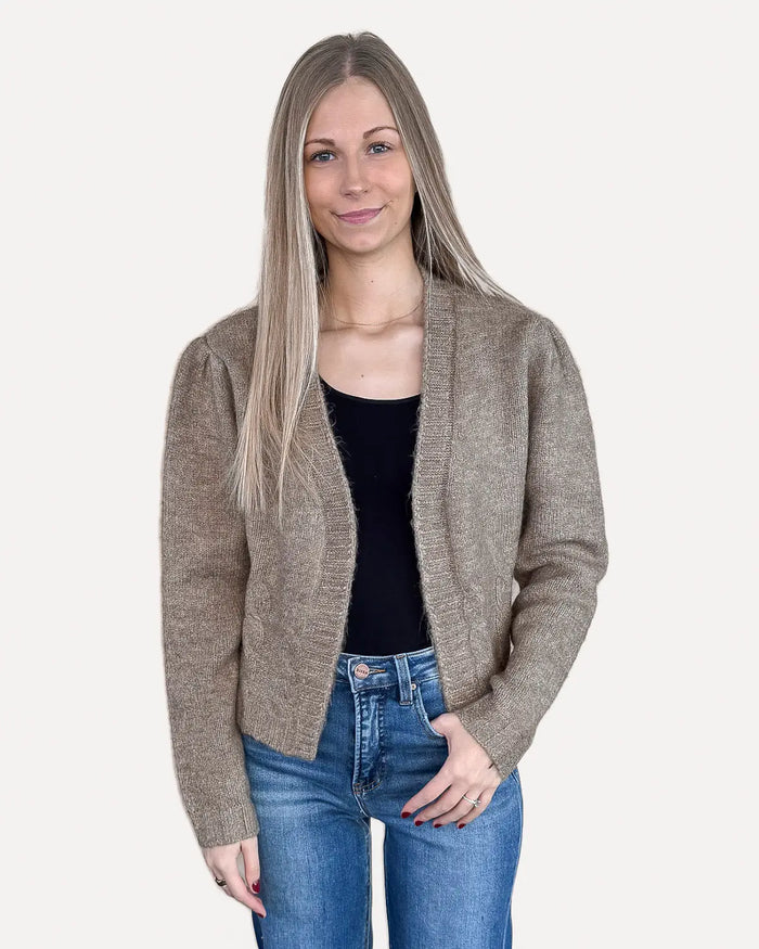 Puff Sleeve Knit Sweater Cardigan - Cafe Latte by Boutique 23