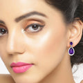 Purple Amethyst & Lab Grown Diamond Bezel Silver Dangle Earrings by Fine Color Jewels