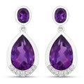 Purple Amethyst & Lab Grown Diamond Bezel Silver Dangle Earrings by Fine Color Jewels