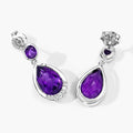 Purple Amethyst & Lab Grown Diamond Bezel Silver Dangle Earrings by Fine Color Jewels