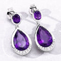 Purple Amethyst & Lab Grown Diamond Bezel Silver Dangle Earrings by Fine Color Jewels