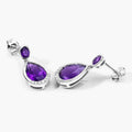 Purple Amethyst & Lab Grown Diamond Bezel Silver Dangle Earrings by Fine Color Jewels