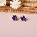 Purple Amethyst Stud Earrings by Fine Color Jewels