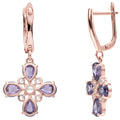 Purple Natural Amethyst Flower Silver Earrings by Fine Color Jewels