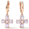 Purple Natural Amethyst Flower Silver Earrings by Fine Color Jewels