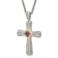 Purple Natural Amethyst Silver Cross Necklace by Fine Color Jewels