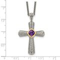 Purple Natural Amethyst Silver Cross Necklace by Fine Color Jewels