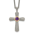 Purple Natural Amethyst Silver Cross Necklace by Fine Color Jewels
