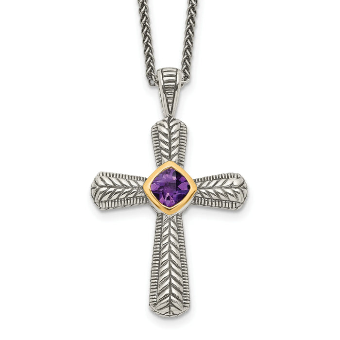 Purple Natural Amethyst Silver Cross Necklace by Fine Color Jewels