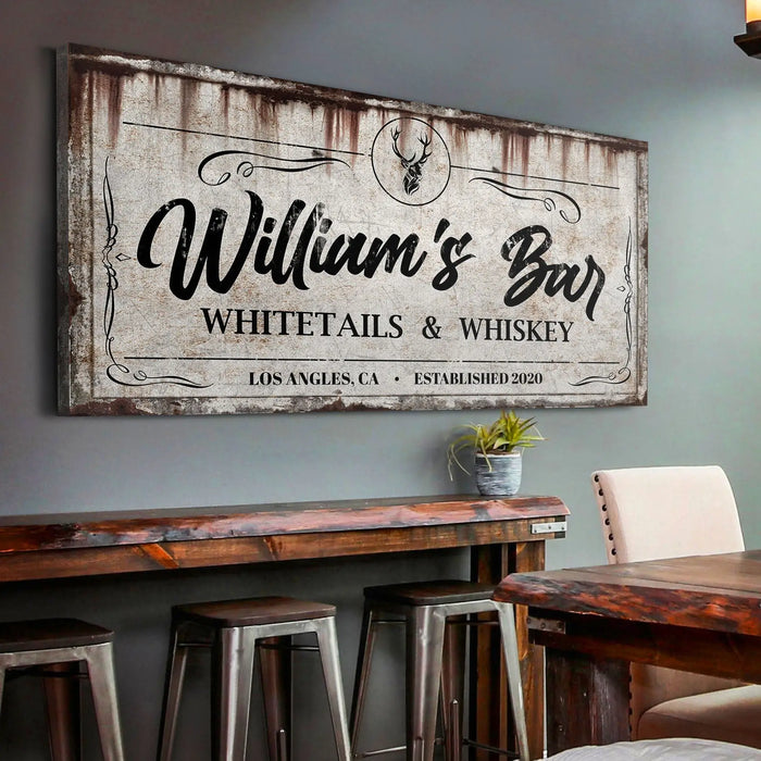 PWhitetails and Whiskey Sign: Perfect for Personalized Basement Bar Sign and Man Cave Wall Decor by Tailored Canvases